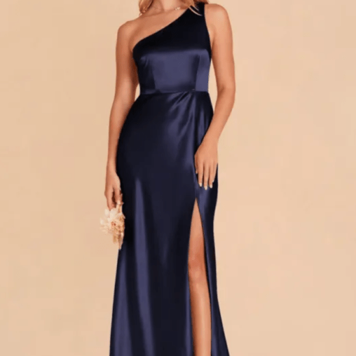 Kira Shiny Satin Dress - Navy