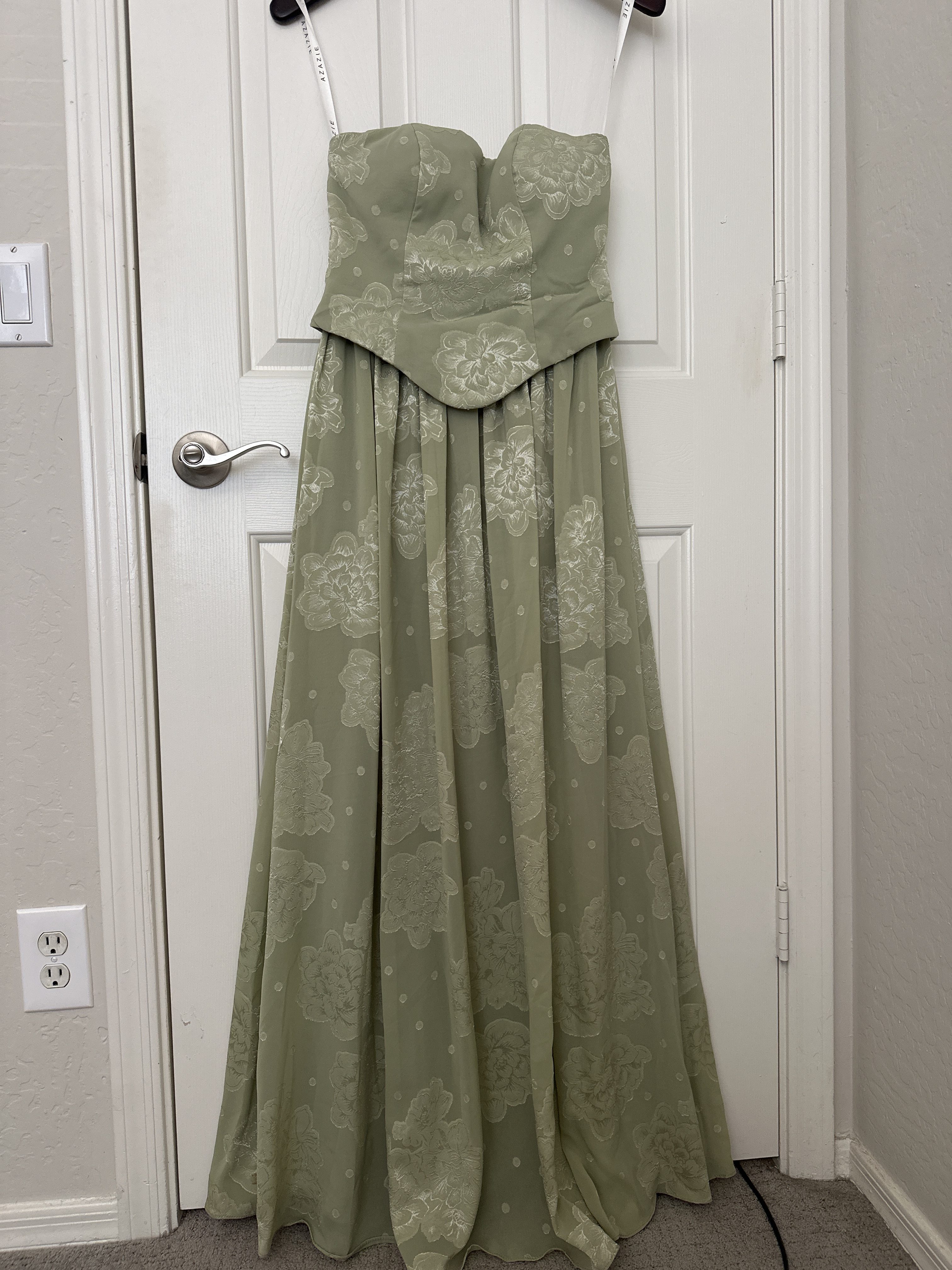 Azazie Atelier Isaura Celadon Sage Floral Maxi Dress - Image 3
