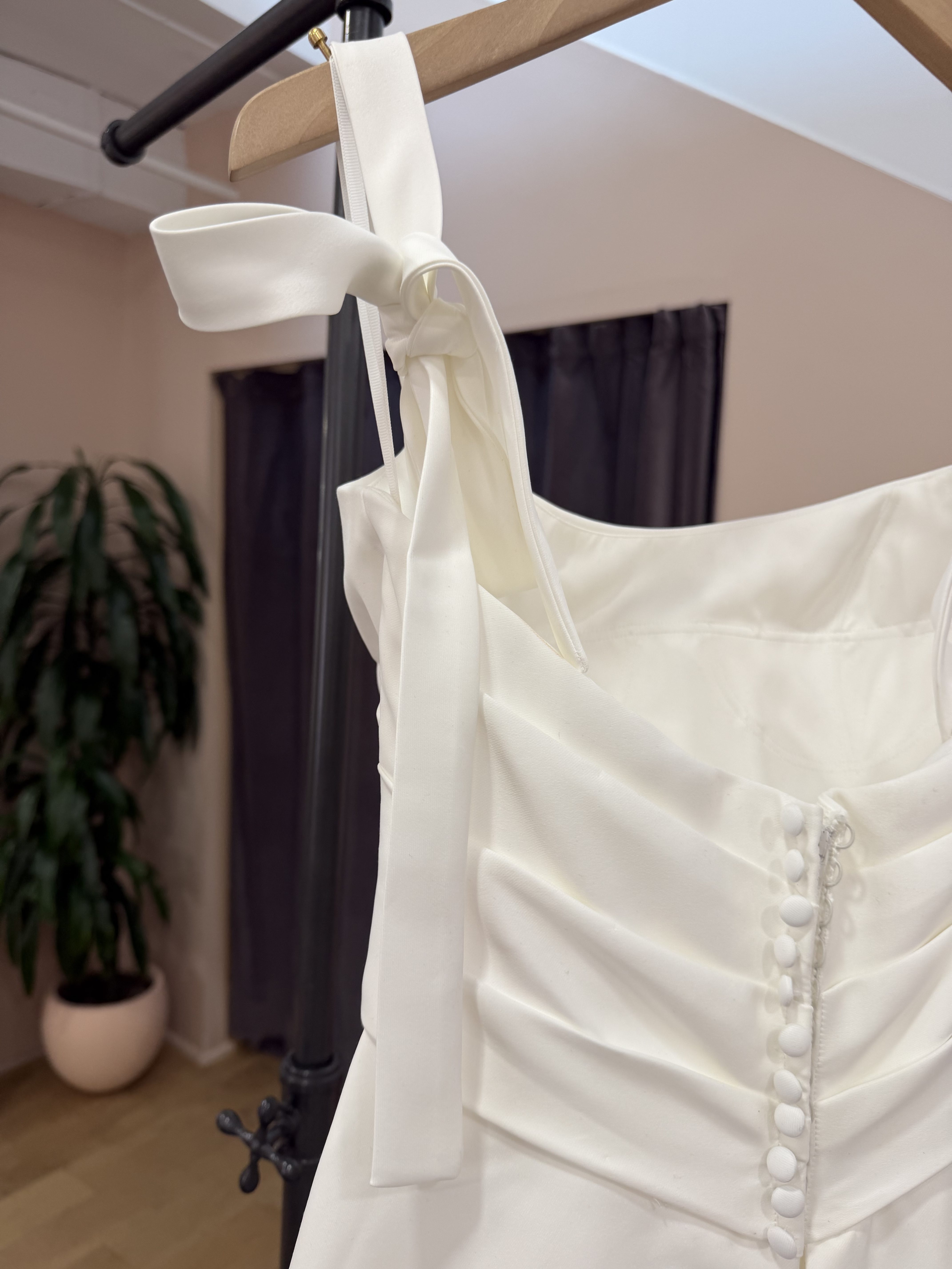 Draped Ruched Bodice A-Line Gown with Bow Straps - Nolan - Image 2