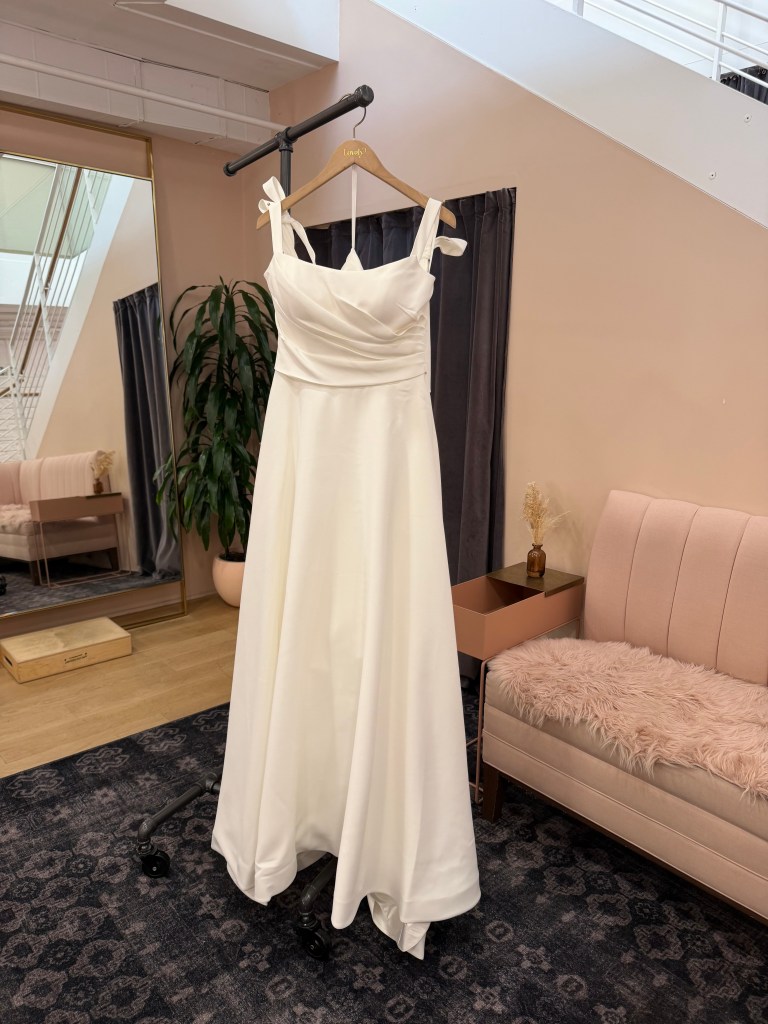 Draped Ruched Bodice A-Line Gown with Bow Straps - Nolan