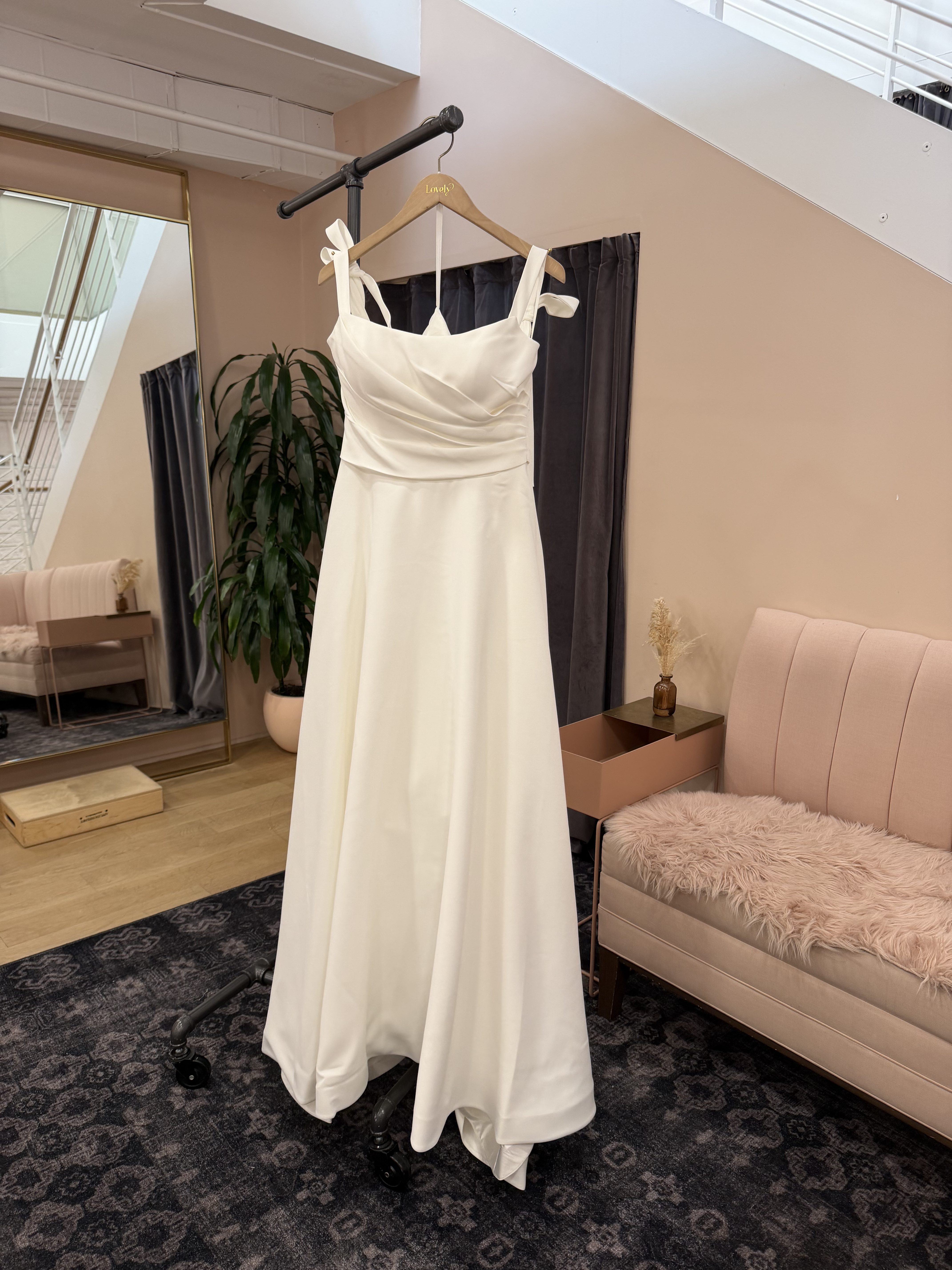 Draped Ruched Bodice A-Line Gown with Bow Straps - Nolan