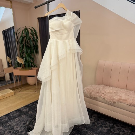One-Shoulder Draped Organza Peplum Gown - Neapolitan Dreams