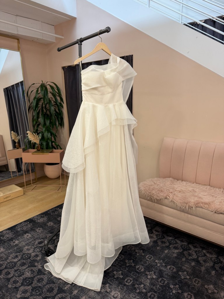 One-Shoulder Draped Organza Peplum Gown - Neapolitan Dreams