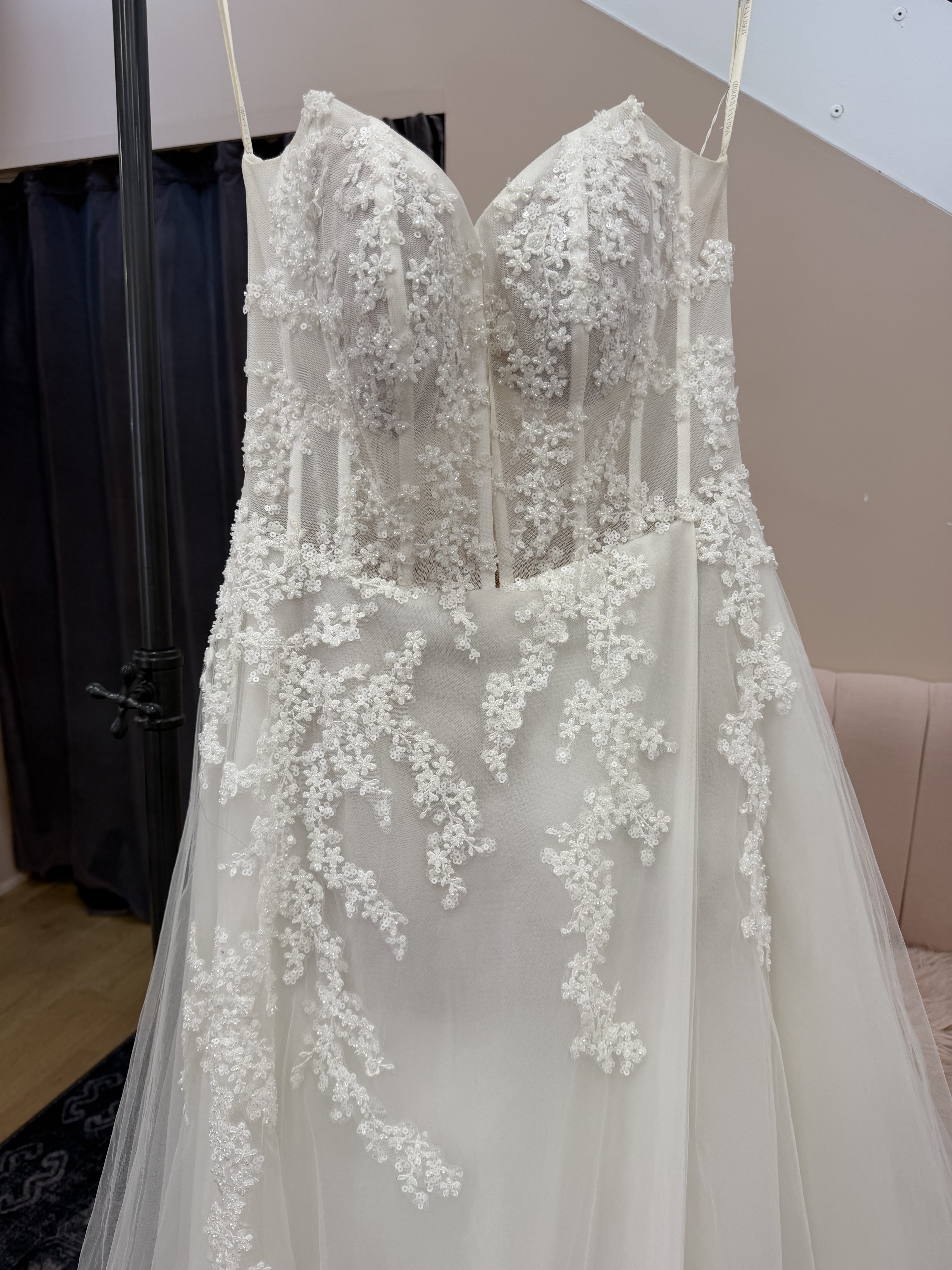 Sheer Illusion Corset A-Line Gown with Cascading Lace - Mila - Image 2