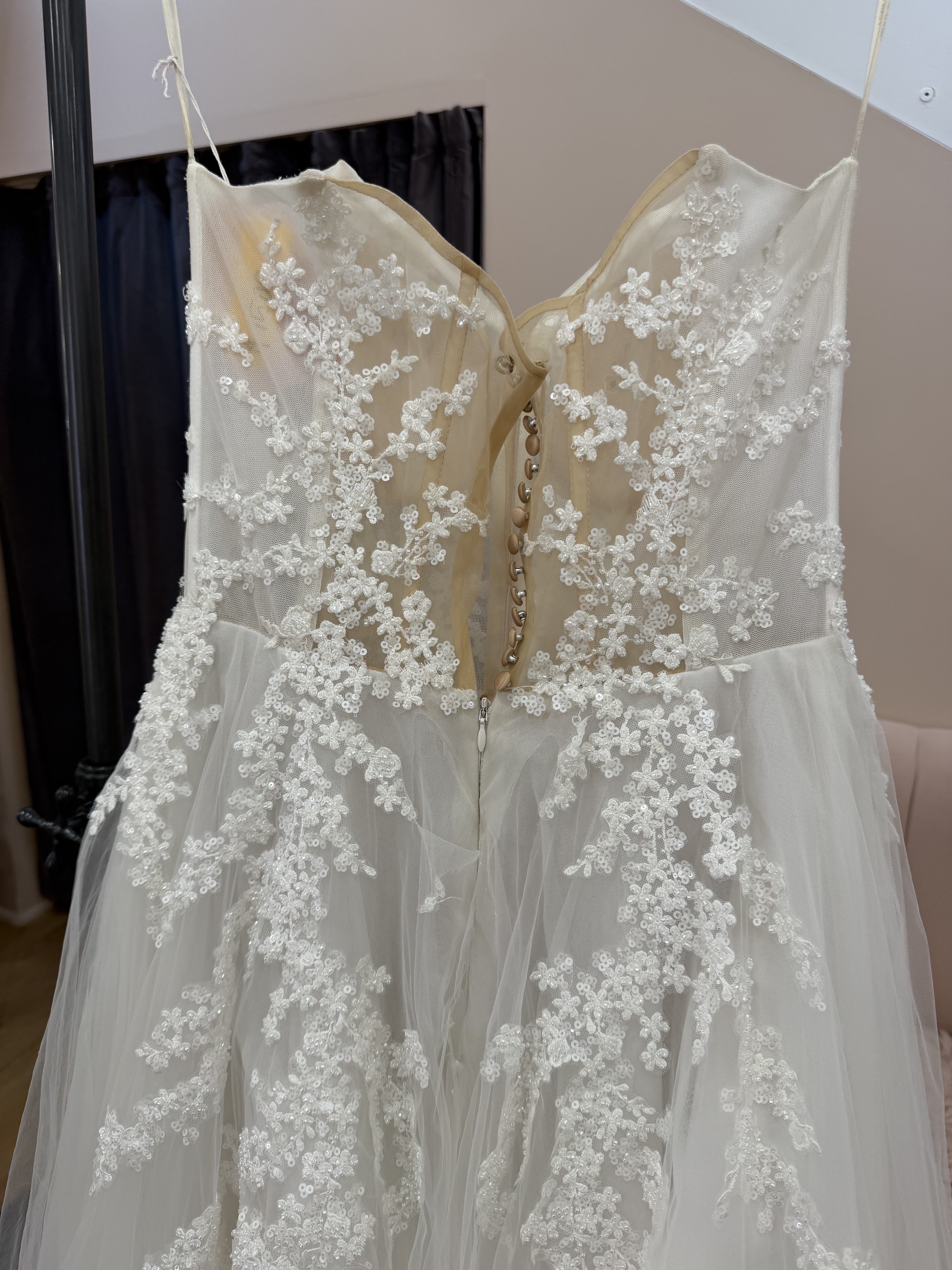Sheer Illusion Corset A-Line Gown with Cascading Lace - Mila - Image 4