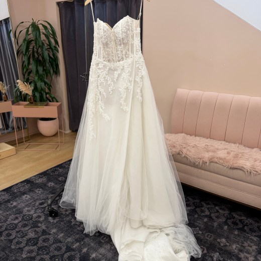 Sheer Illusion Corset A-Line Gown with Cascading Lace - Mila