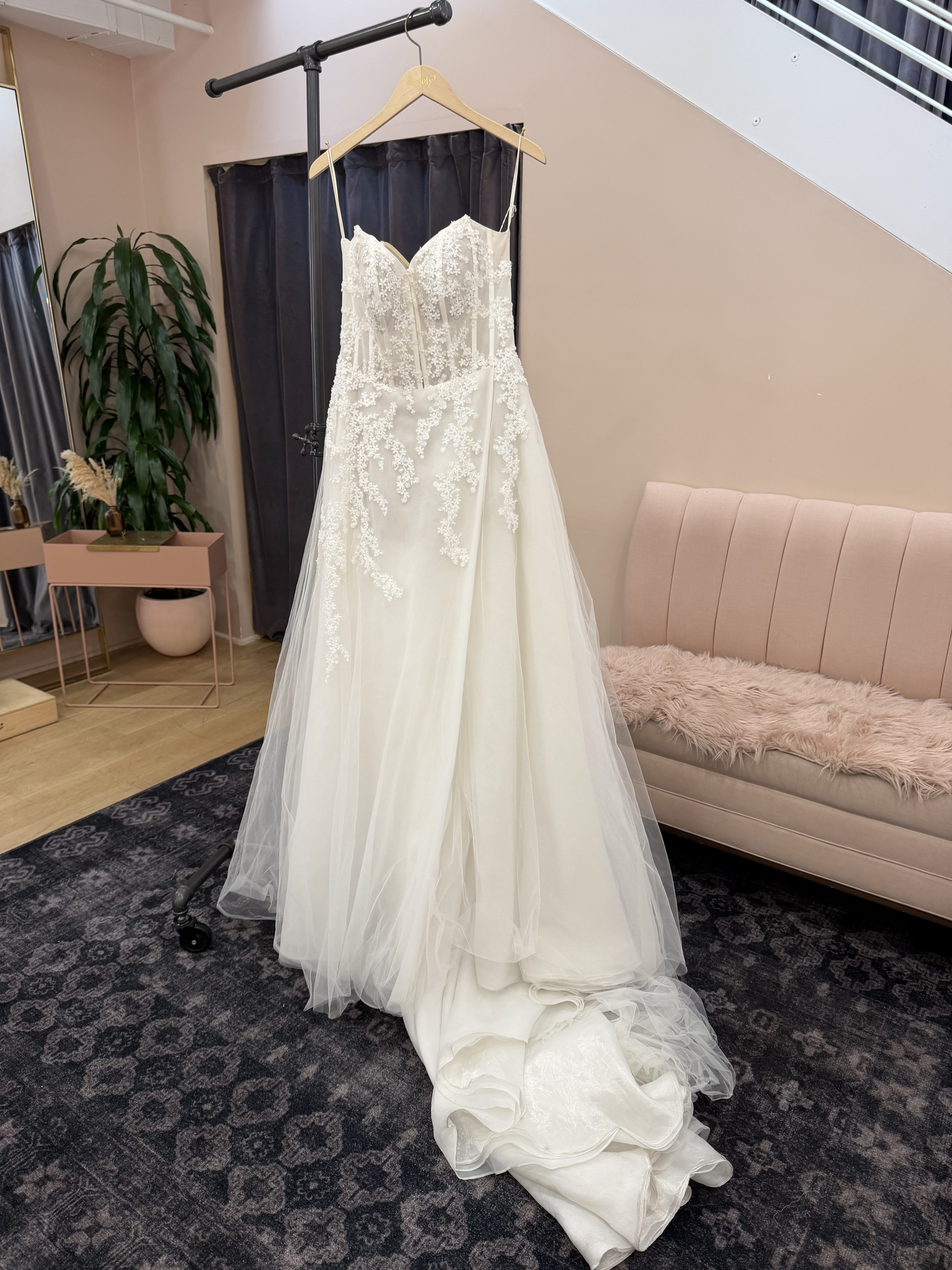 Sheer Illusion Corset A-Line Gown with Cascading Lace - Mila