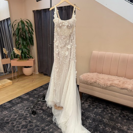 Sheer Illusion Mermaid Gown with 3D Floral Appliqué - Celia