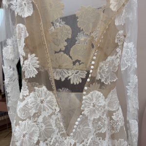 Long Sleeve Floral Lace A-Line Gown - Belle D'un Soir
