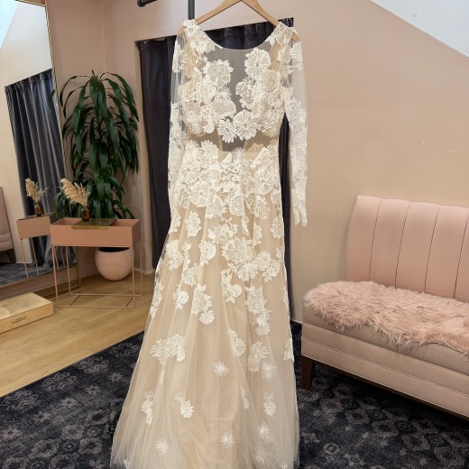 Long Sleeve Floral Lace A-Line Gown - Belle D'un Soir