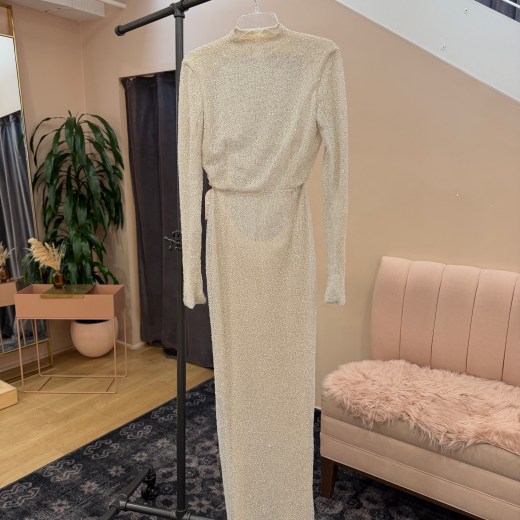 Fully Beaded Long Sleeve Column Gown - Simone