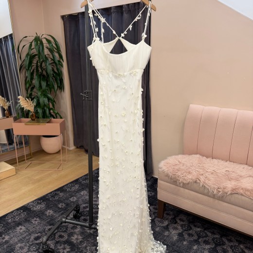 Cutout Scoop Neck Sheath Gown with Floral Appliqué - Gwynevere