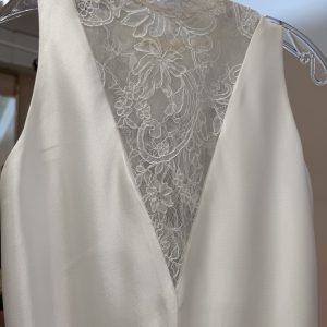 V-Neck Sheath Gown with Lace Back Panel - Thierry