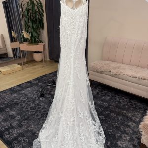 Beaded Floral Lace Mermaid Gown with Pearl Trim - Lucy
