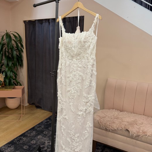 Beaded Floral Lace Mermaid Gown with Pearl Trim - Lucy