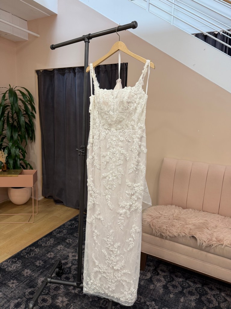 Beaded Floral Lace Mermaid Gown with Pearl Trim - Lucy