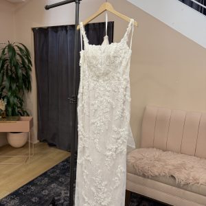 Beaded Floral Lace Mermaid Gown with Pearl Trim - Lucy