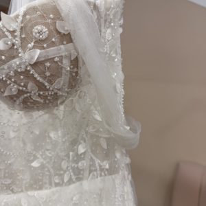 Beaded Lace Gown with Sheer Bustier - Ollie