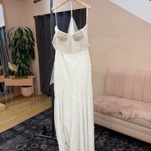 Beaded Lace Gown with Sheer Bustier - Ollie