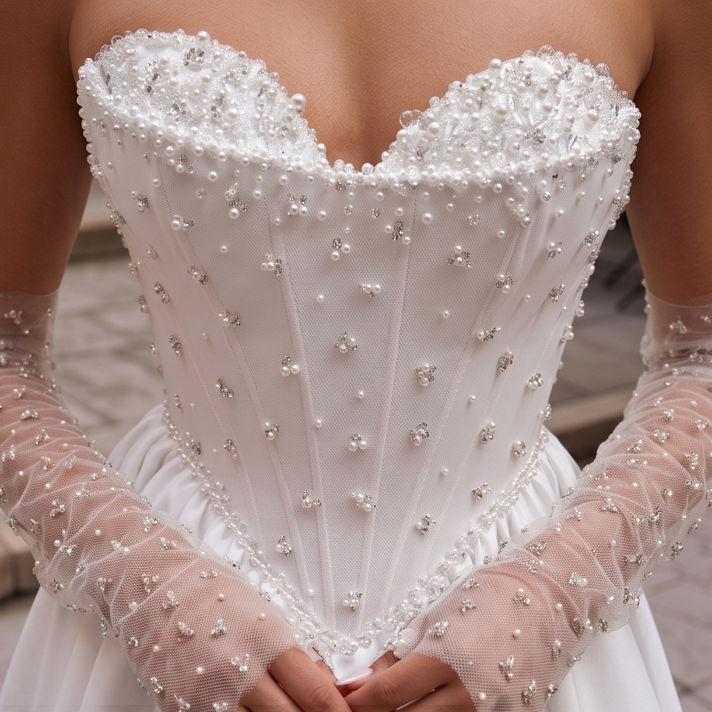 Strapless pearl corset wedding dress
