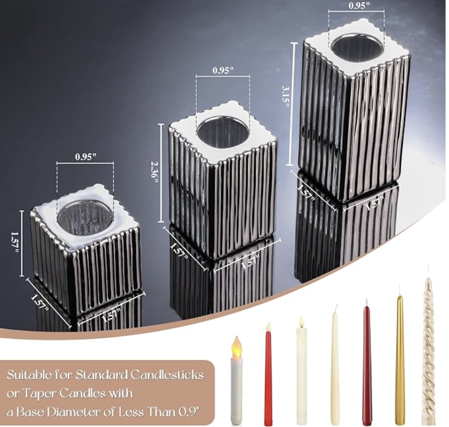12pcs Silver Chrome Vertical Stripe Glass Candlestick Holders - Image 3