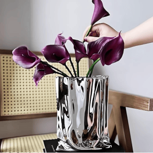 Gift Table Silver Chrome Flower Vase, Crinkle Paper Shape